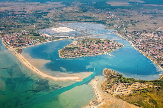 Aerial view of of the town on Nin surrounded by water, Croatia.