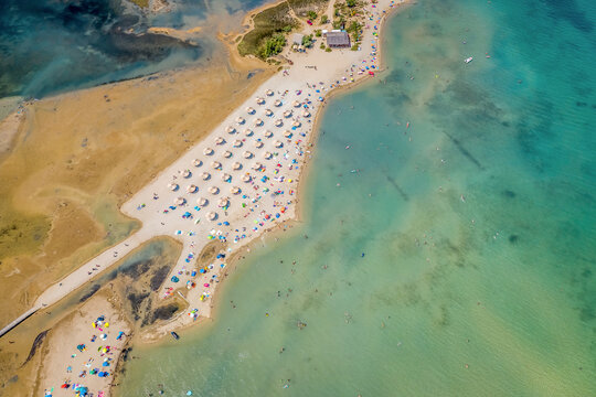 Aerial view of tourist resort beach around the town of Nin, Croatia