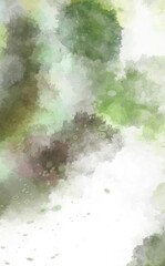 Watercolor painted background with blots and splatters. Brush stroked painting. 2D Illustration.