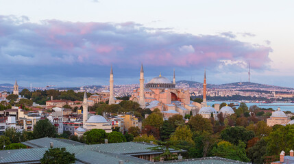 Obraz premium Hagia Sophia in autumn at dusk time, Istanbul, Turkey