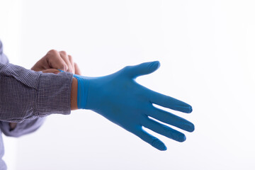 Man Wearing Gloves For Protection From Viruses