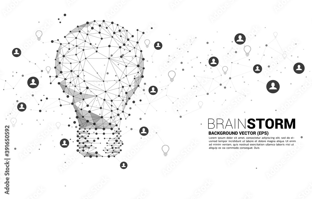 Poster vector light bulb from wireframe polygonal lines connect dot geometric with people icon. concept of 
