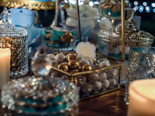 colored sugared almond in glass jar