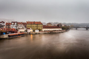 In the morning on Charles Bridge in Prague