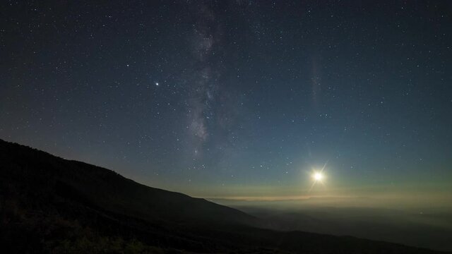 panning milky way time lapse with partial moon