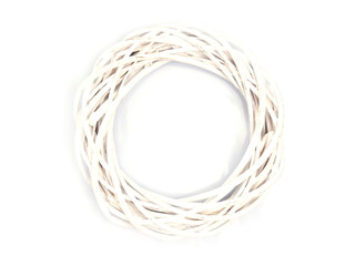 White wicker wreath. Best for Christmas or winter composition. 