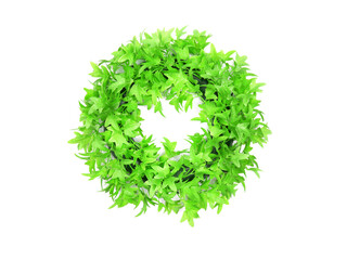 Obraz na płótnie Canvas A wreath imitating green ivy made of plastic. Best for spring and wedding compositions of fresh flowers. 