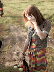 child playing with a rabbit