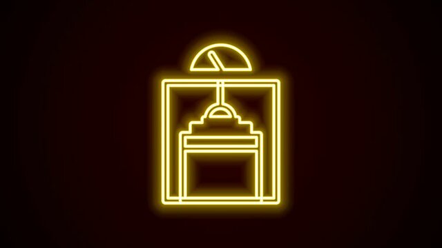 Glowing neon line Lift icon isolated on black background. Elevator symbol. 4K Video motion graphic animation