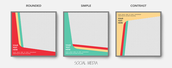 Social media editable post banner. Web banners for social media. Clear and simple colorful rounded design, vector illustration.