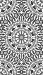 Seamless pattern with floral and mandala elements. Black and white decorative doodle background.
