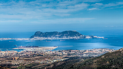 Landscape view of the Algeciras and Gibraltar on the sea
