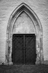 Doors to the church, Czechia, black and white
