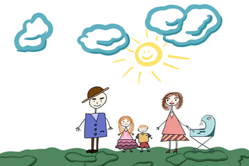 Obraz na płótnie Canvas Children's doodles. Illustration of a family. Social advertisement.