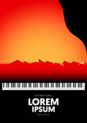 Music poster design template background decorative with piano and low poly landscape