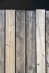 Unpainted vintage brown hardwood floor plank surface, top view