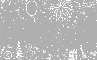 Festive background. Hand drawn christmas pattern. Black and white illustration