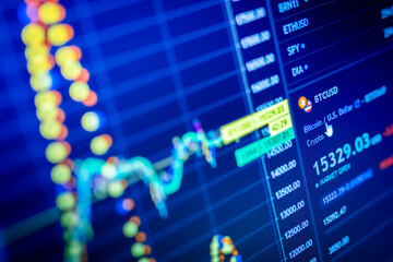 Data analyzing in exchange cryptocurrency market: the candles charts , bars and other trade analysis indicators on display. Analytics price change cryptocurrency BTC to USD - Bitcoin / US Dollar.