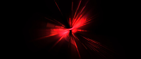 Futuristic lens flare. Light explosion star with glowing particles and lines. Beautiful abstract rays background.