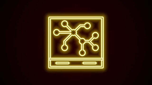 Glowing neon line Railway map icon isolated on black background. 4K Video motion graphic animation