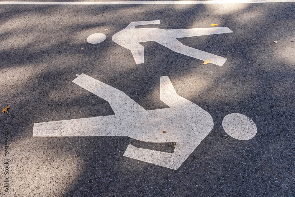 Wall mural pedestrian sign on the asphalt