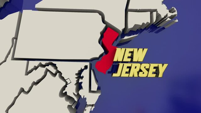 New Jersey Garden State Map United States America USA NJ Render 3d Animation