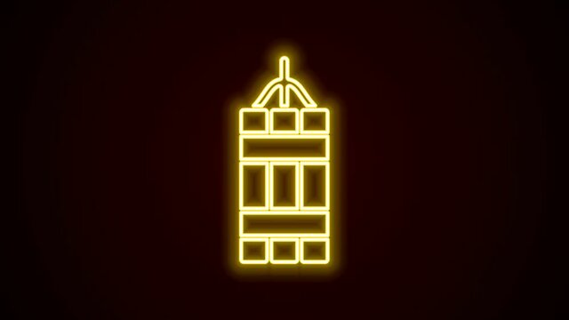 Glowing neon line Detonate dynamite bomb stick icon isolated on black background. Time bomb - explosion danger concept. 4K Video motion graphic animation