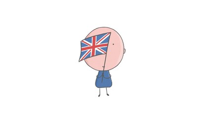 Pencil drawing of a boy holding a British flag