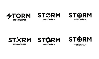 Obraz premium set collection storm with initial letter with o modification as spinner and lightning vector logo icon illustration design isolated background