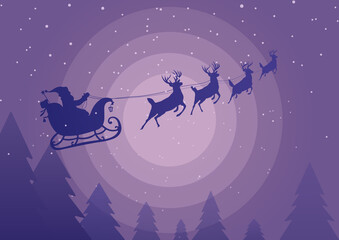 Obraz na płótnie Canvas Marry christmas with Deer and santa claus driving in a sleigh with snow in the winter season.