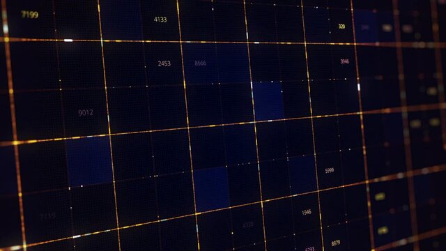 Abstract digital background with matrix of numeric values. Animation. Futuristic big data, information technology concept, motion graphics for abstract data center.