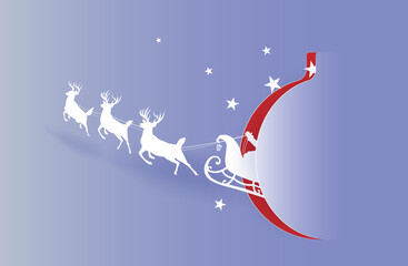 Marry christmas with Deer and santa claus driving in a sleigh with snow in the winter season.