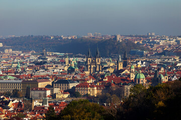 Autumn Prague City with colorful Trees from the Hill Petrin, Czech Republic