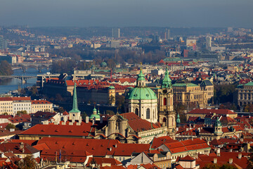 Autumn Prague City with colorful Trees from the Hill Petrin, Czech Republic