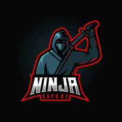 Ninja mascot logo design vector with modern illustration concept style for badge, emblem and t-shirt printing. Black ninja with sword for esport
