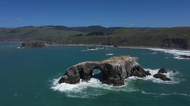 Arched Rock Rugged Coastline Scenic Landscape Jenner California Drone View