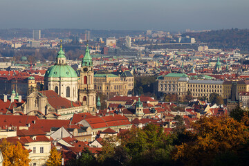 Autumn Prague City with colorful Trees from the Hill Petrin, Czech Republic