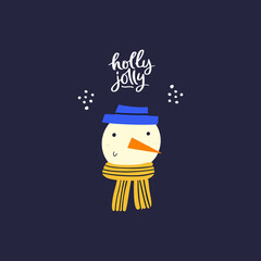 Holly Jolly flat vector greeting card template
