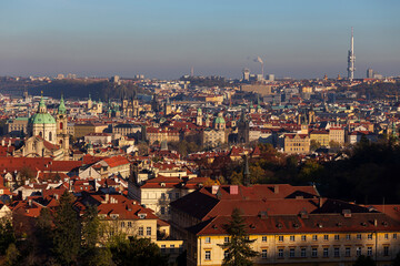 Autumn Prague City with colorful Trees from the Hill Petrin, Czech Republic