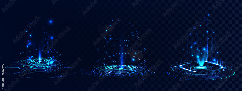 Poster hud holograms - portal for gui, ui, app design. sky-fi vector set digital technology. circle magic t