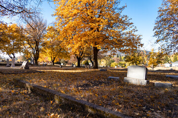 Cemetery in Fall with Gravestones