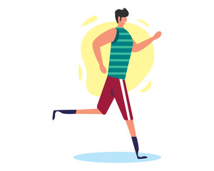 Obraz premium disabled man athlete running using prosthetic leg vector illustration in flat style