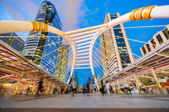 Chong Nonsi skywalk at night in Bangkok, Thailand