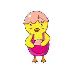 cute illustration of a chicken mom holding an egg, suitable for use as stickers, key chains, cute elements in your designs and others