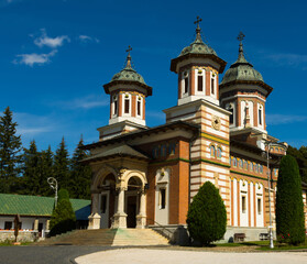 Fototapeta na wymiar Monastery Sinaia in romanian city is religion landmark of Romania.