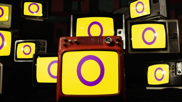Intersex Pride Flag Displayed on Multiple Vintage Televisions 