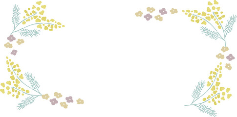 春　黄色い小花　フレーム　シンプル　手描き