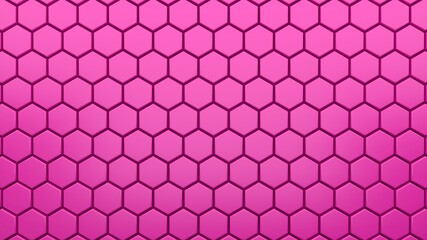 Abstract hexagonal background. A large number of pink hexagons. 3d wall texture, hexagonal blocks clusters. Cellular panel. 3d rendering geometric polygons