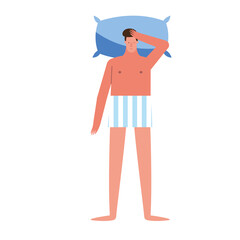 young man with imnsomia in pillow character