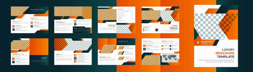 multipage business 16 Page Brochure corporate brand booklet Design, Creative shape, Bi Fold, cover page, Annual Report, Template.